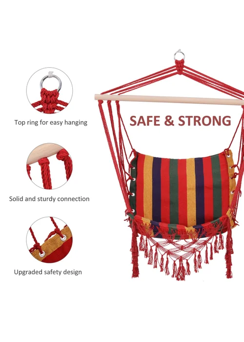 Outsunny Hammock Chair Swing Colourful Striped Seat Porch Indoor Outdoor Hanging - One Size Image 4