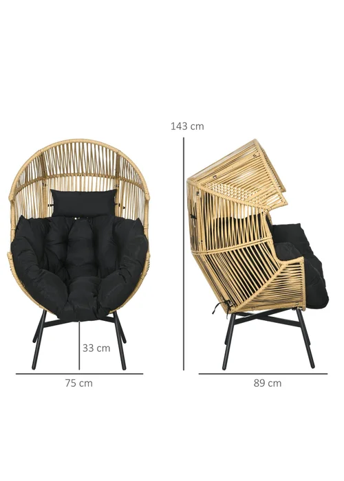 Outsunny Rattan Leisure Chair with Cushion Garden Egg Chair with Headrest - One Size Image 3