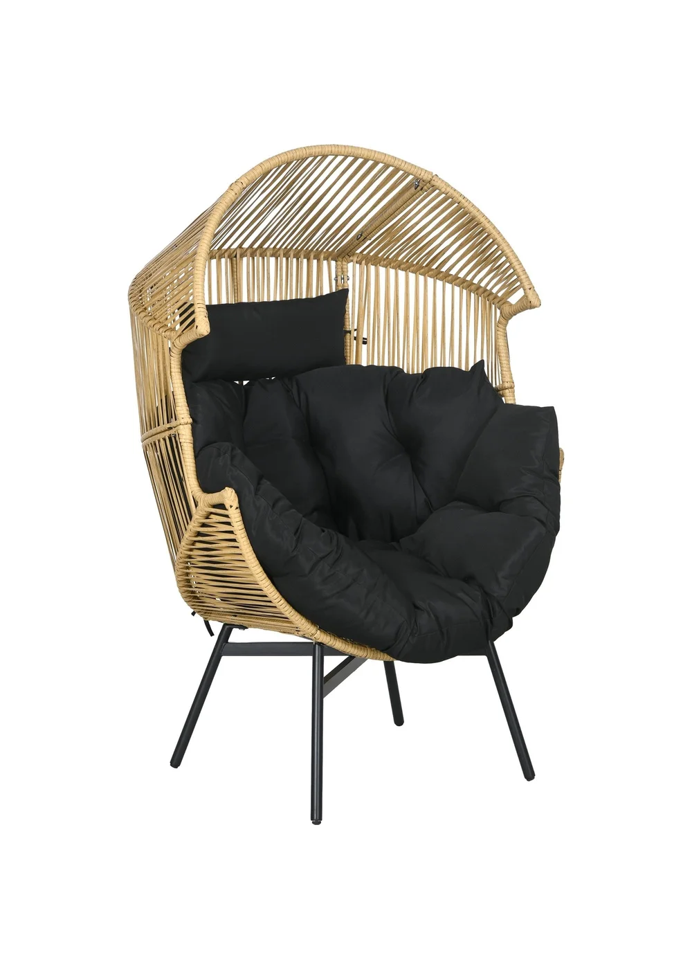 Outsunny Rattan Leisure Chair with Cushion Garden Egg Chair with Headrest - One Size Image 2