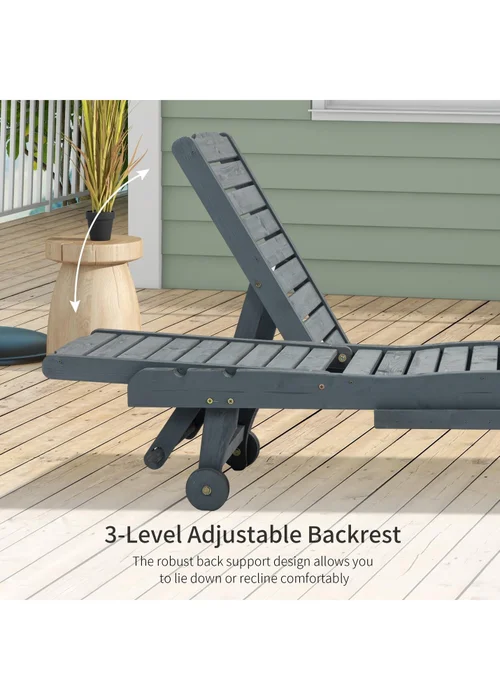 Outsunny Wooden Sun Lounger Outdoor Patio Sun Bed with Pullout Table - One Size Image 5