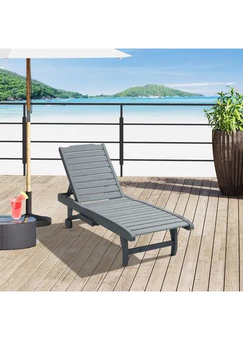 Outsunny Wooden Sun Lounger Outdoor Patio Sun Bed with Pullout Table - One Size Image 1