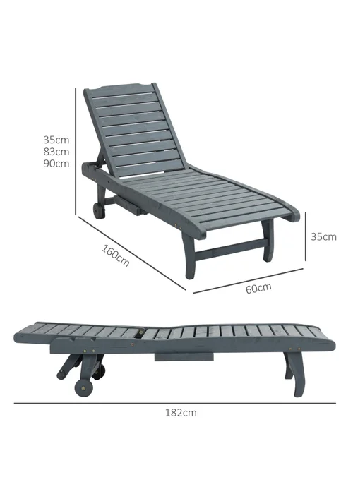 Outsunny Wooden Sun Lounger Outdoor Patio Sun Bed with Pullout Table - One Size Image 3