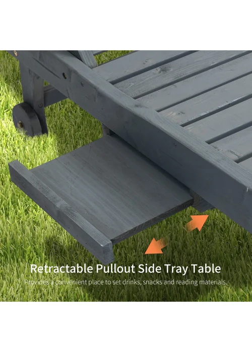 Outsunny Wooden Sun Lounger Outdoor Patio Sun Bed with Pullout Table - One Size Image 4