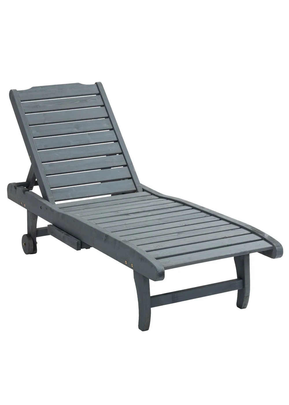 Outsunny Wooden Sun Lounger Outdoor Patio Sun Bed with Pullout Table - One Size Image 2