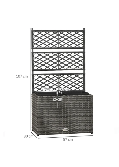 Outsunny Garden PE Rattan Planter Box with Trellis Flower Raised Bed (57x30x107cm) - One Size Image 3