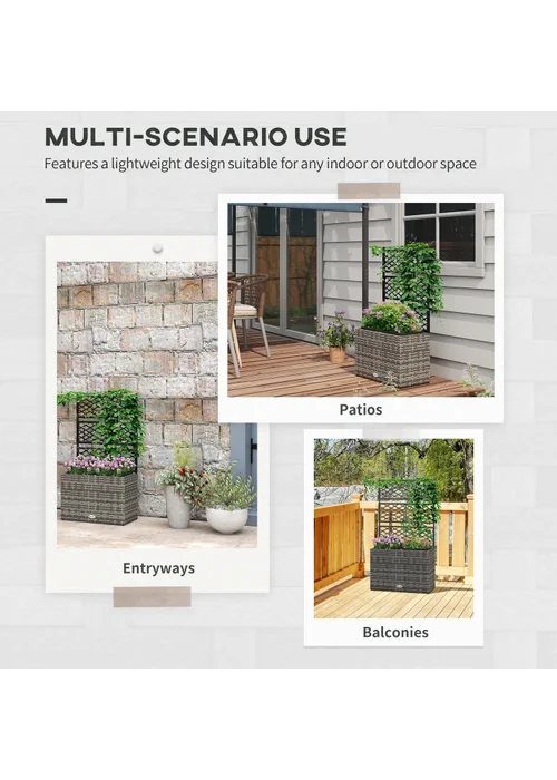 Outsunny Garden PE Rattan Planter Box with Trellis Flower Raised Bed (57x30x107cm) - One Size Image 4