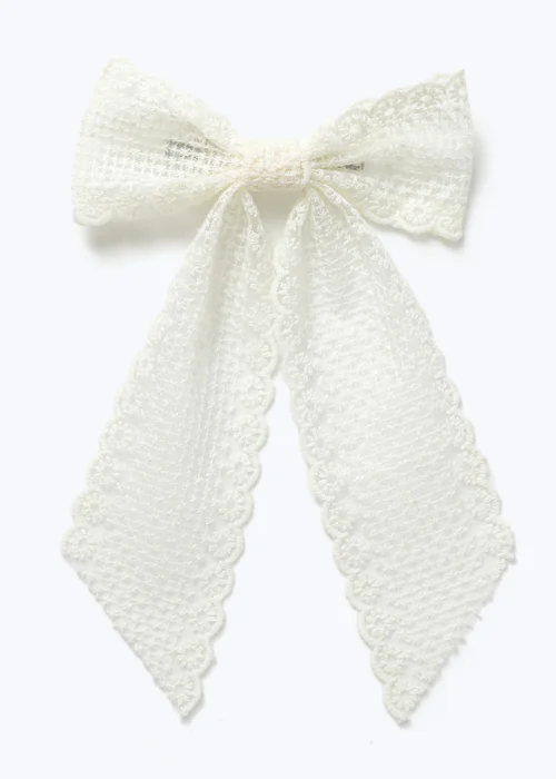 Muse Cream Crochet Hair Bow Clip - One Size Image 1