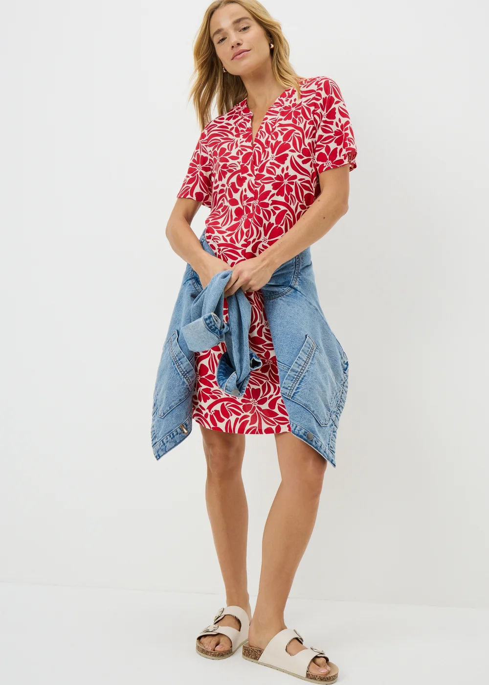 Red Popover Floral Tunic Dress - 28 Image 1