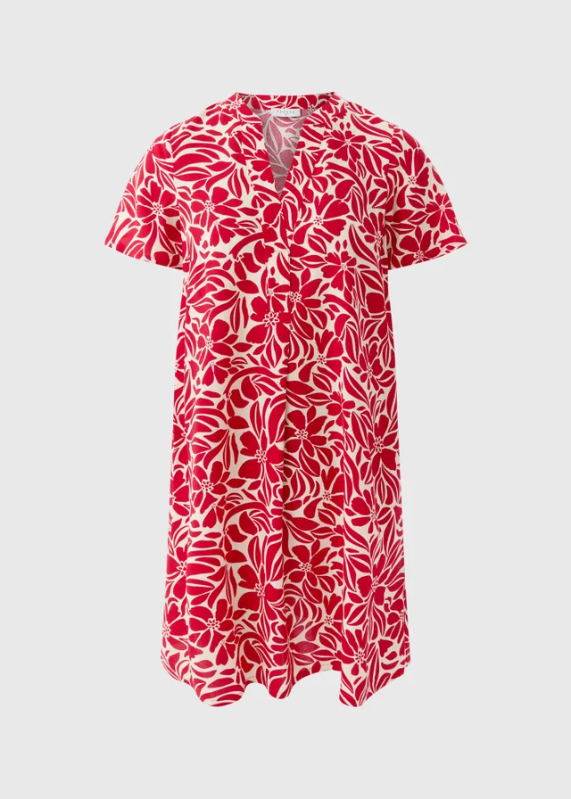 Red Popover Floral Tunic Dress