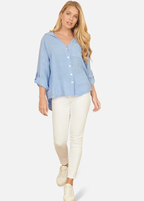 Yumi Blue Washed Linen Relaxed Shirt - S Image 1