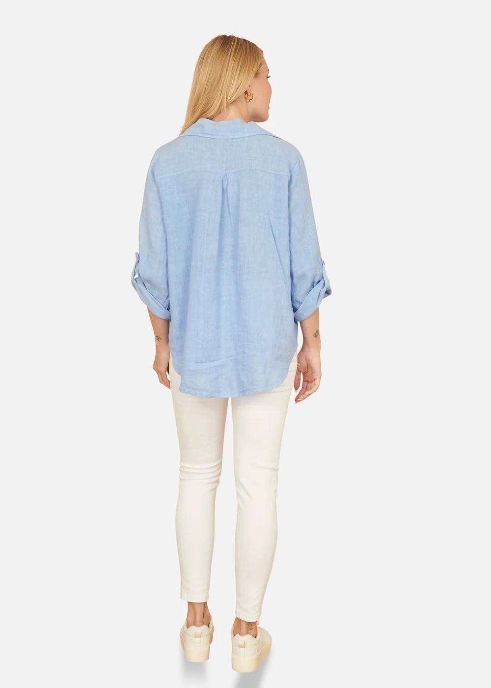 Yumi Blue Washed Linen Relaxed Shirt - S Image 2