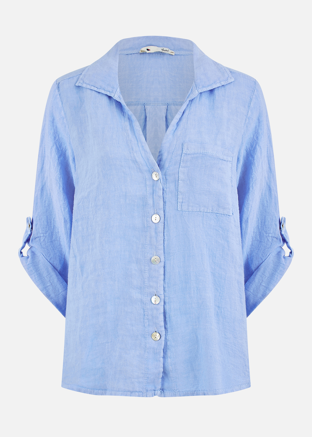 Yumi Blue Washed Linen Relaxed Shirt - S Image 4