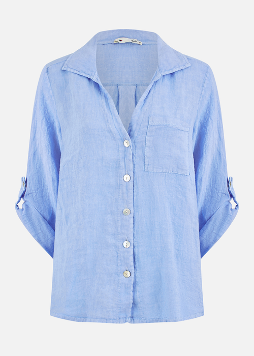 Yumi Blue Washed Linen Relaxed Shirt - S Image 4