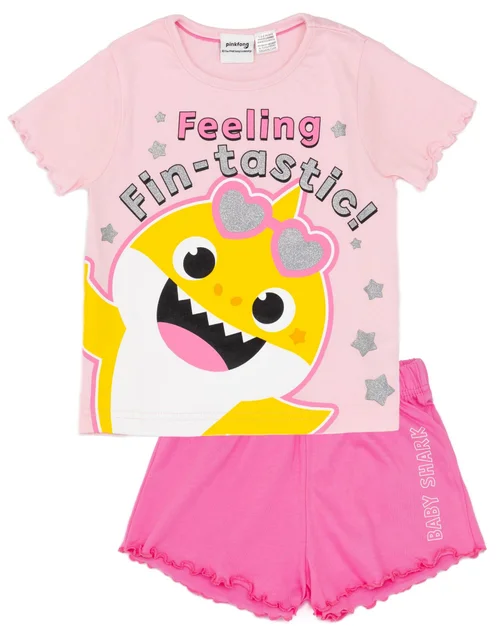 Vanilla Underground Baby Shark Kids Pink Shortie Pyjamas (12 Months-5 Years) - Age 3-4 Years Image 1
