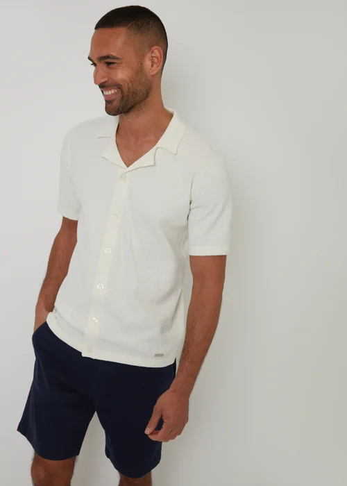 Threadbare Natural Textured Revere Collar Knitted Shirt - S Image 1