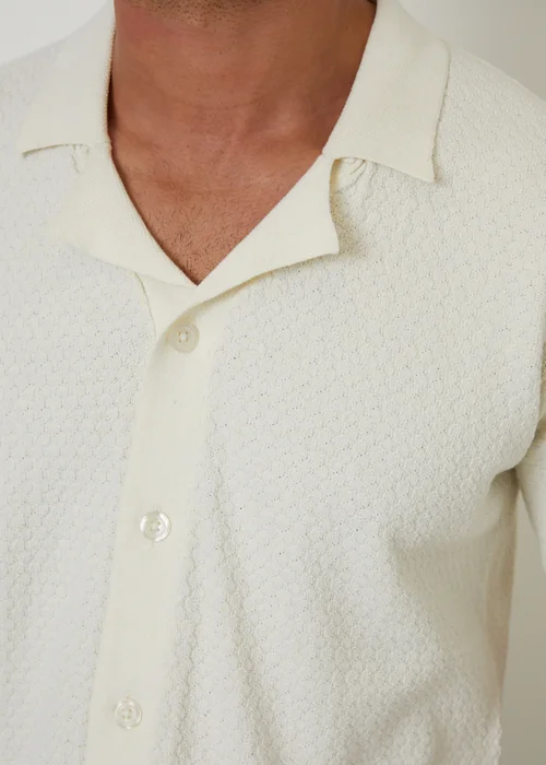 Threadbare Natural Textured Revere Collar Knitted Shirt - S Image 3