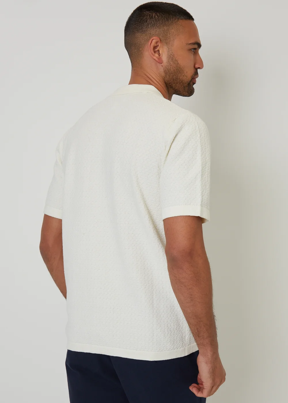 Threadbare Natural Textured Revere Collar Knitted Shirt - S Image 2