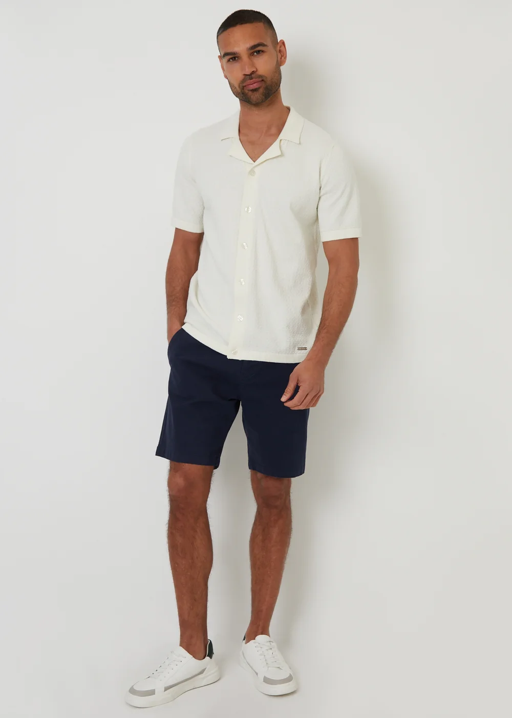 Threadbare Natural Textured Revere Collar Knitted Shirt - S Image 4
