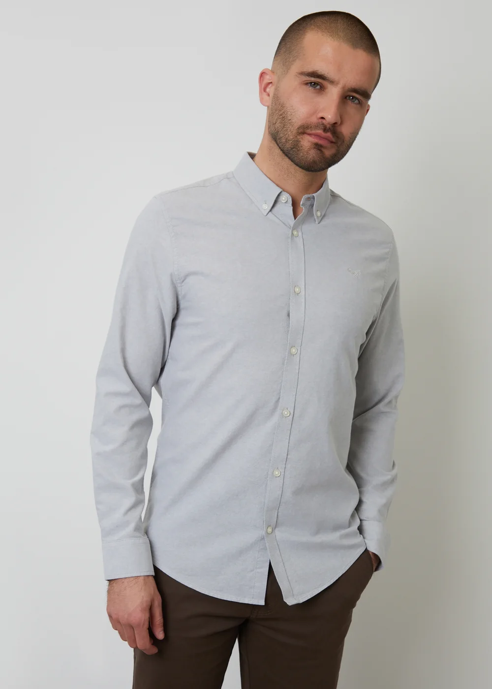 Threadbare Soft Green Oxford Cotton Slim Fit Long Sleeve Shirt - S Image 1