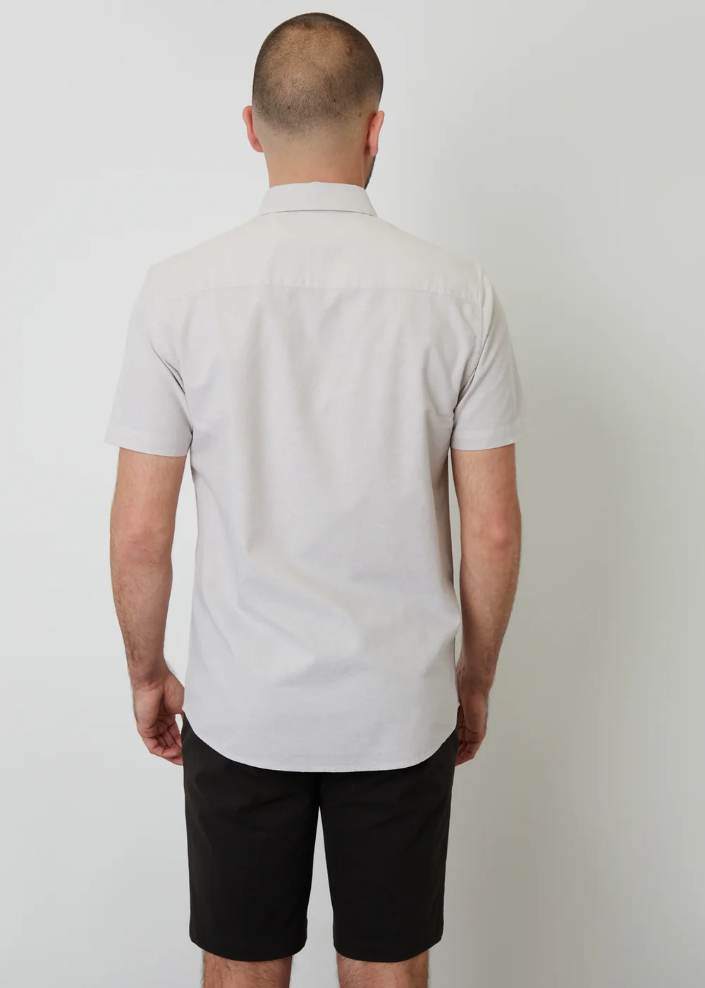 Threadbare Stone Oxford Cotton Slim Fit Short Sleeve Shirt - Small Image 2