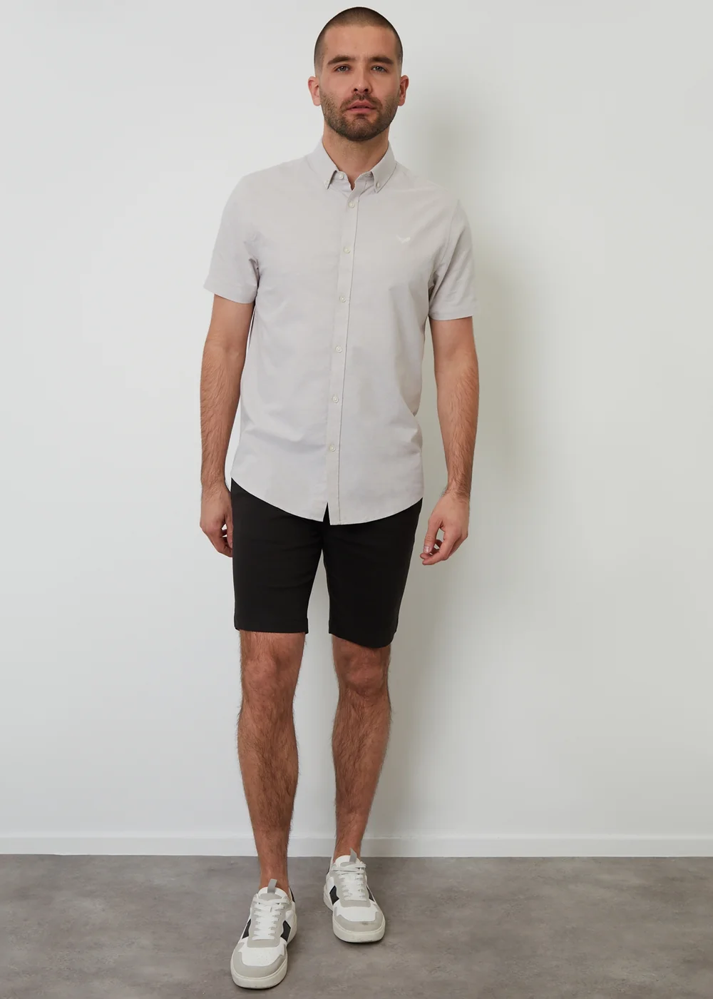 Threadbare Stone Oxford Cotton Slim Fit Short Sleeve Shirt - Small Image 4