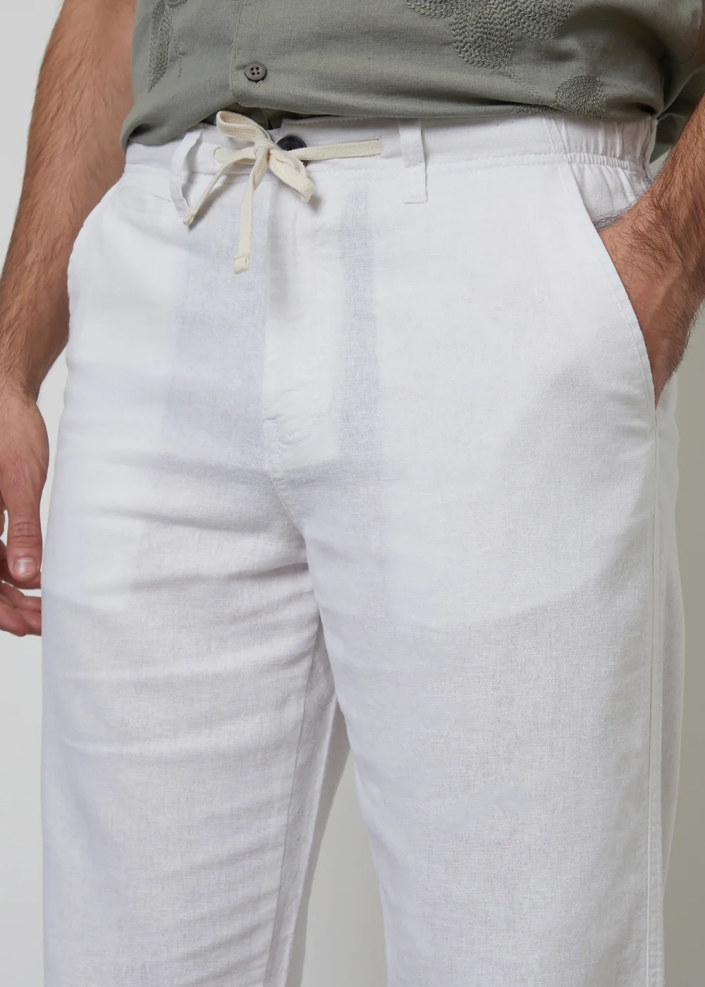 Threadbare White Linen Blend Casual Trousers - 38/L32 Image 4