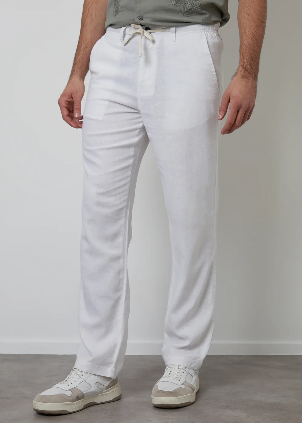 Threadbare White Linen Blend Casual Trousers - 38/L32 Image 1