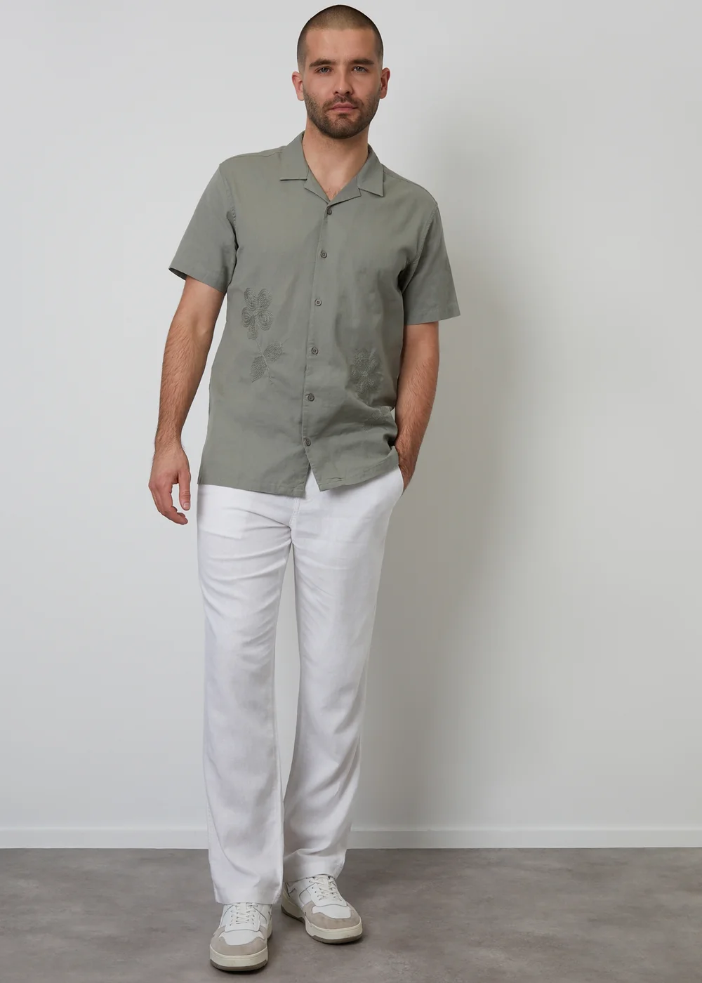 Threadbare White Linen Blend Casual Trousers - 38/L32 Image 3