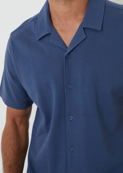 Threadbare Blue Cotton Pique Revere Collar Short Sleeve Shirt - S Image 3