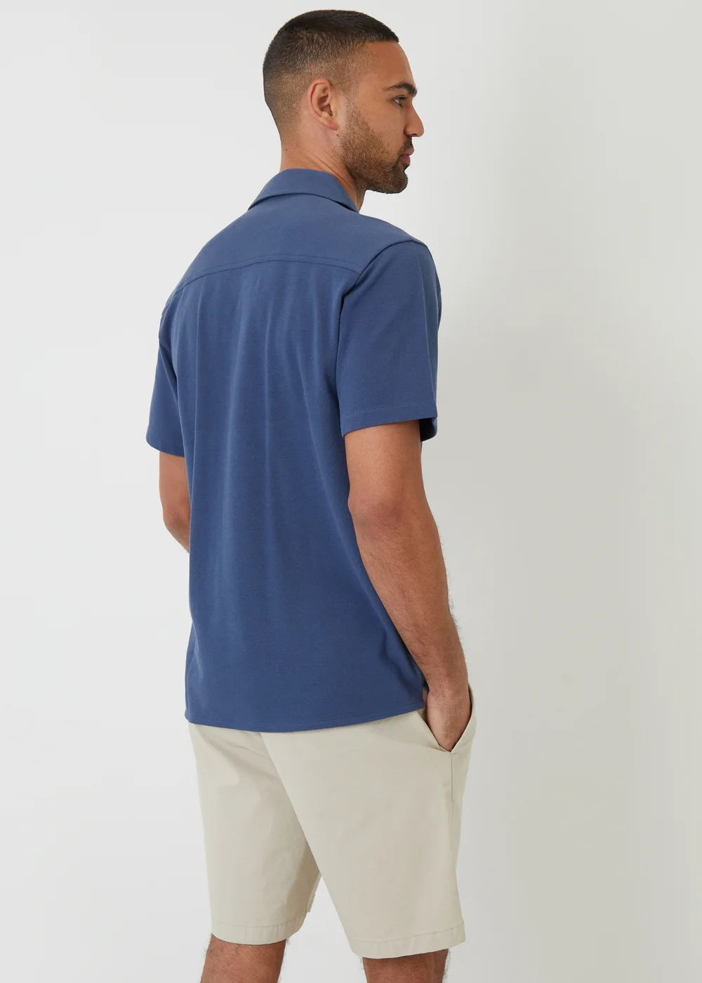 Threadbare Blue Cotton Pique Revere Collar Short Sleeve Shirt - S Image 2