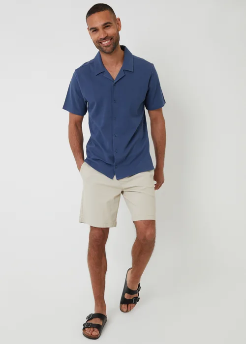 Threadbare Blue Cotton Pique Revere Collar Short Sleeve Shirt - S Image 4