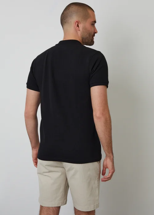 Threadbare Black Ottoman Rib Textured Cotton Polo Shirt - S Image 2