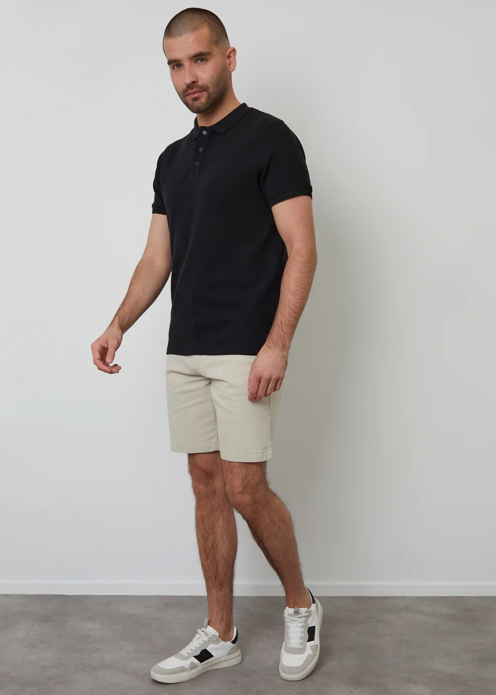 Threadbare Black Ottoman Rib Textured Cotton Polo Shirt - S Image 4