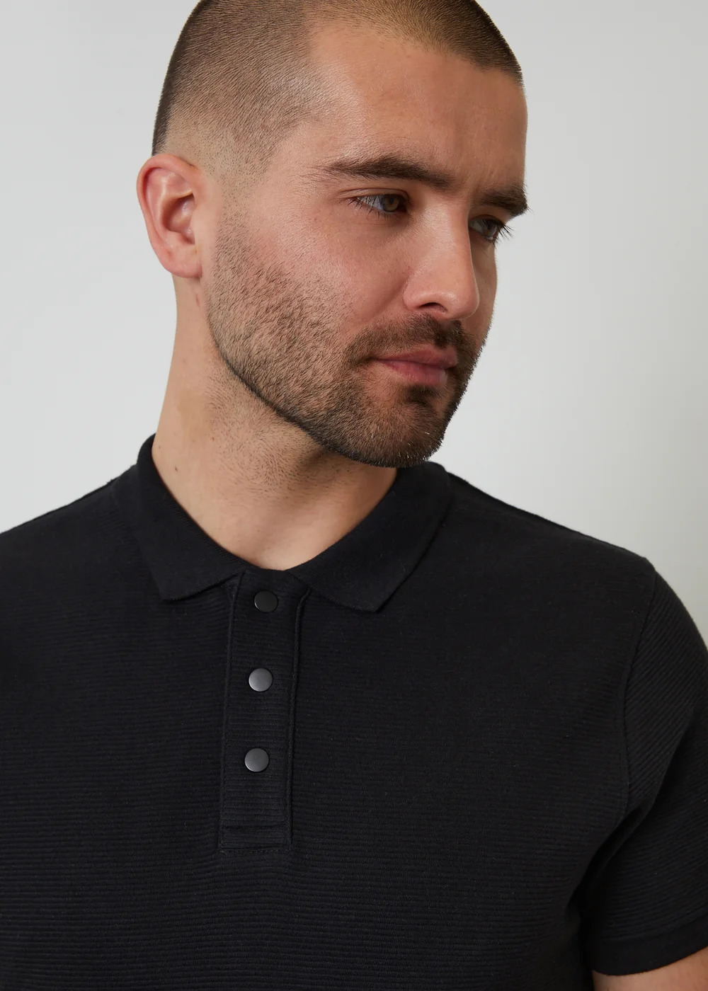 Threadbare Black Ottoman Rib Textured Cotton Polo Shirt - S Image 3