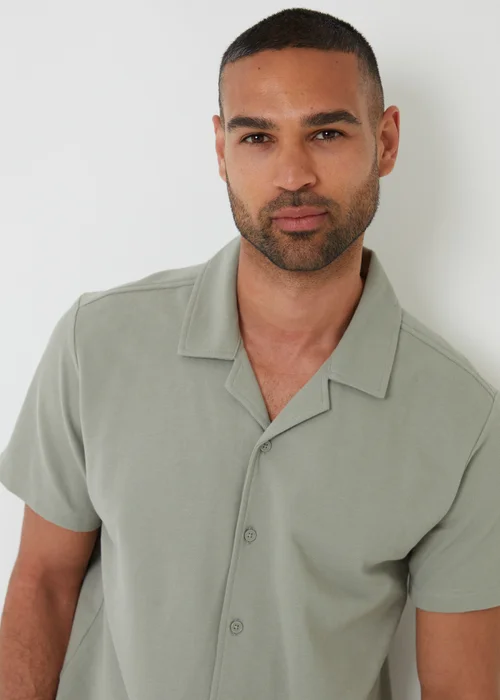 Threadbare Soft Green Cotton Pique Revere Collar Short Sleeve Shirt - L Image 4