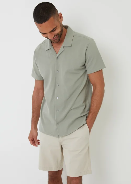 Threadbare Soft Green Cotton Pique Revere Collar Short Sleeve Shirt - L Image 1