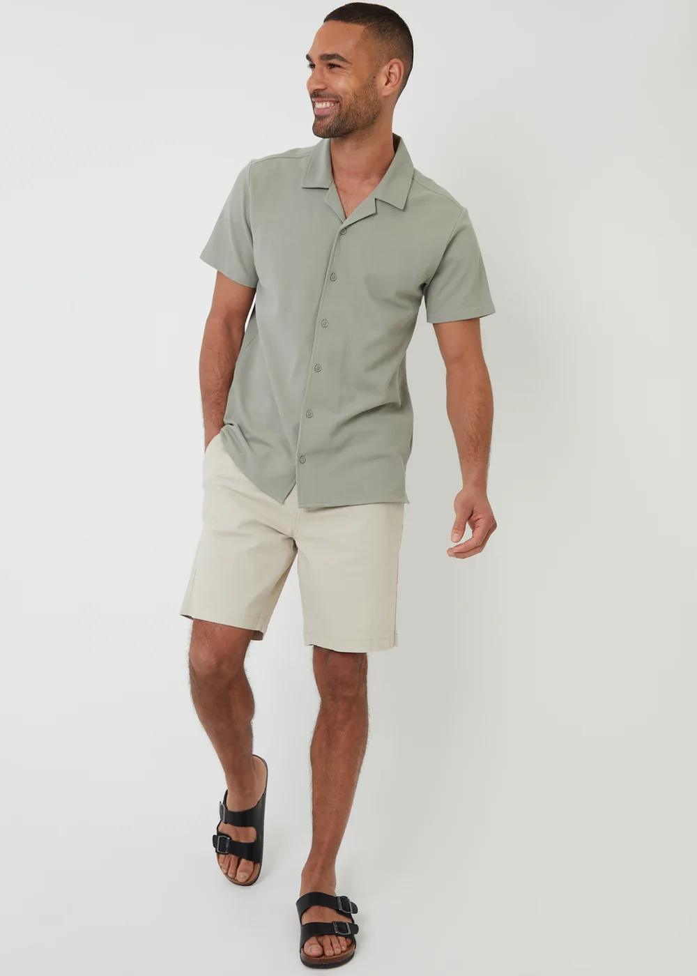 Threadbare Soft Green Cotton Pique Revere Collar Short Sleeve Shirt - L Image 3