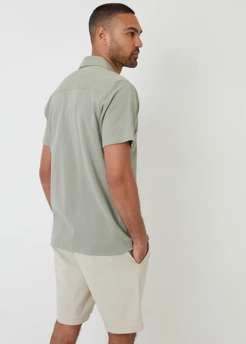Threadbare Soft Green Cotton Pique Revere Collar Short Sleeve Shirt - L Image 2