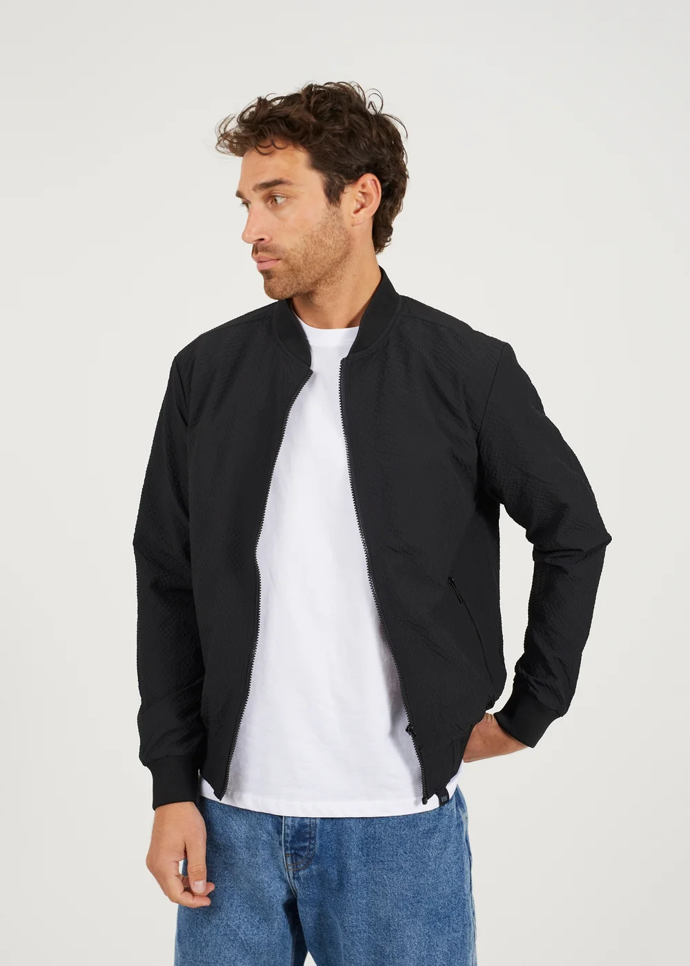 Brave Soul Black Seersucker Bomber Jacket - M Image 1