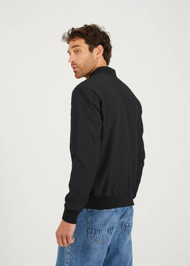Brave Soul Black Seersucker Bomber Jacket