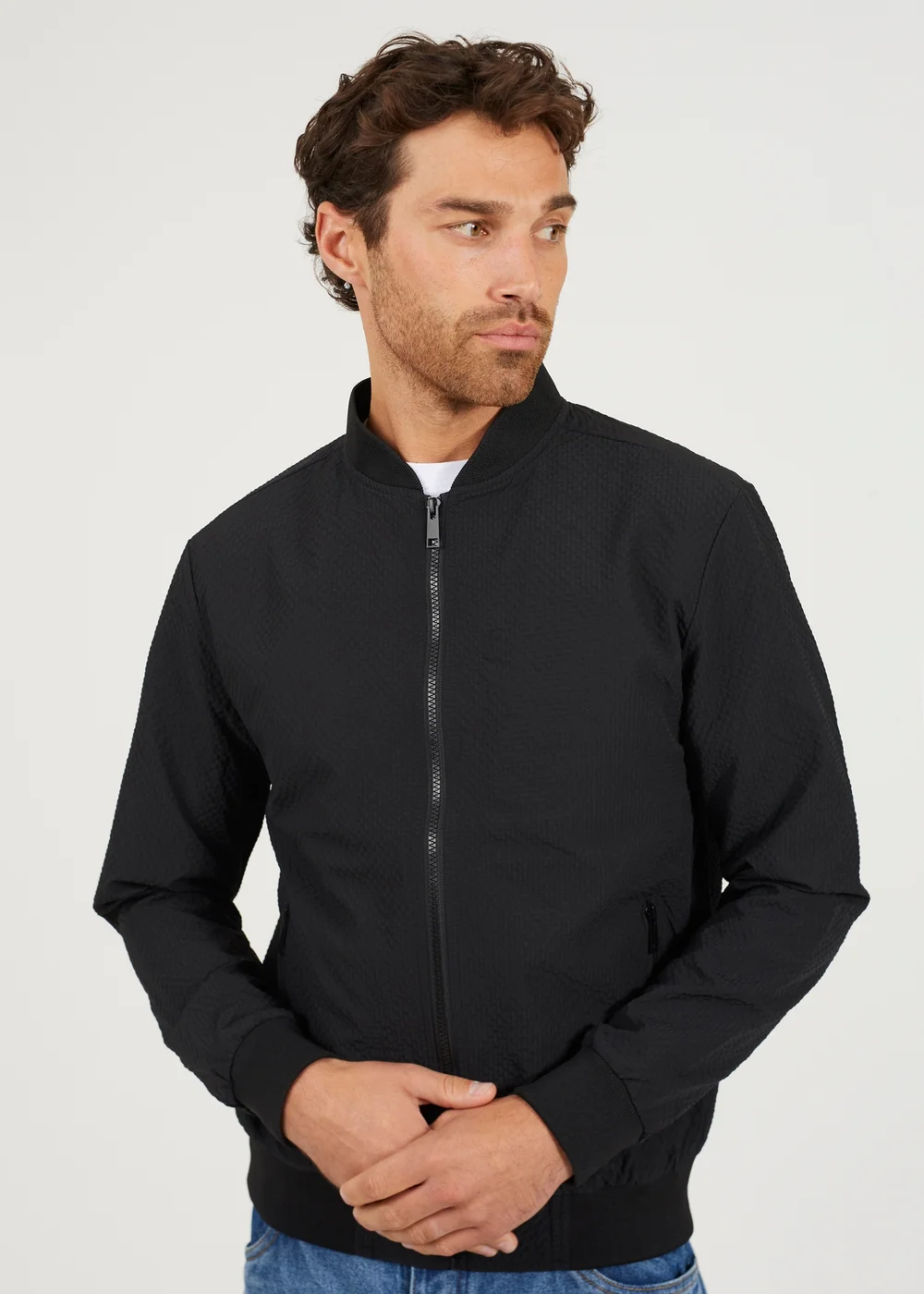 Brave Soul Black Seersucker Bomber Jacket - M Image 3