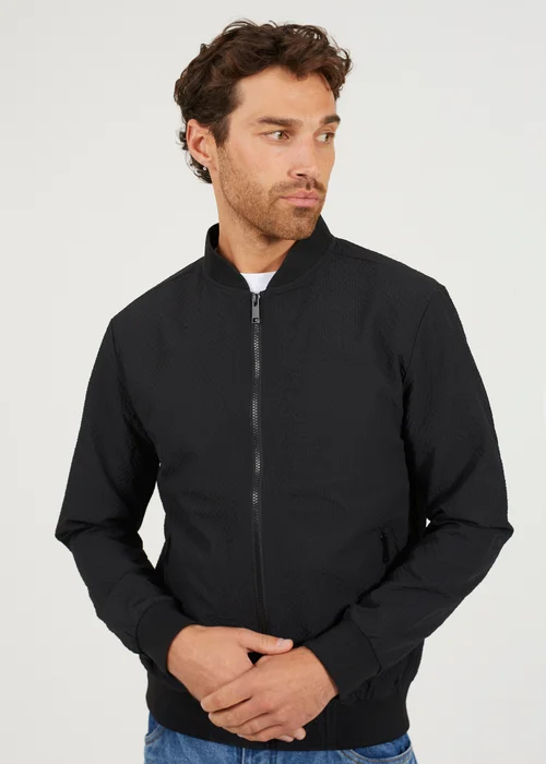 Brave Soul Black Seersucker Bomber Jacket - M Image 3