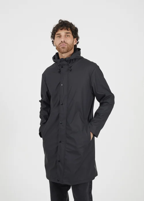 Brave Soul Black Rubberised Hooded Parka Style Jacket - S Image 1