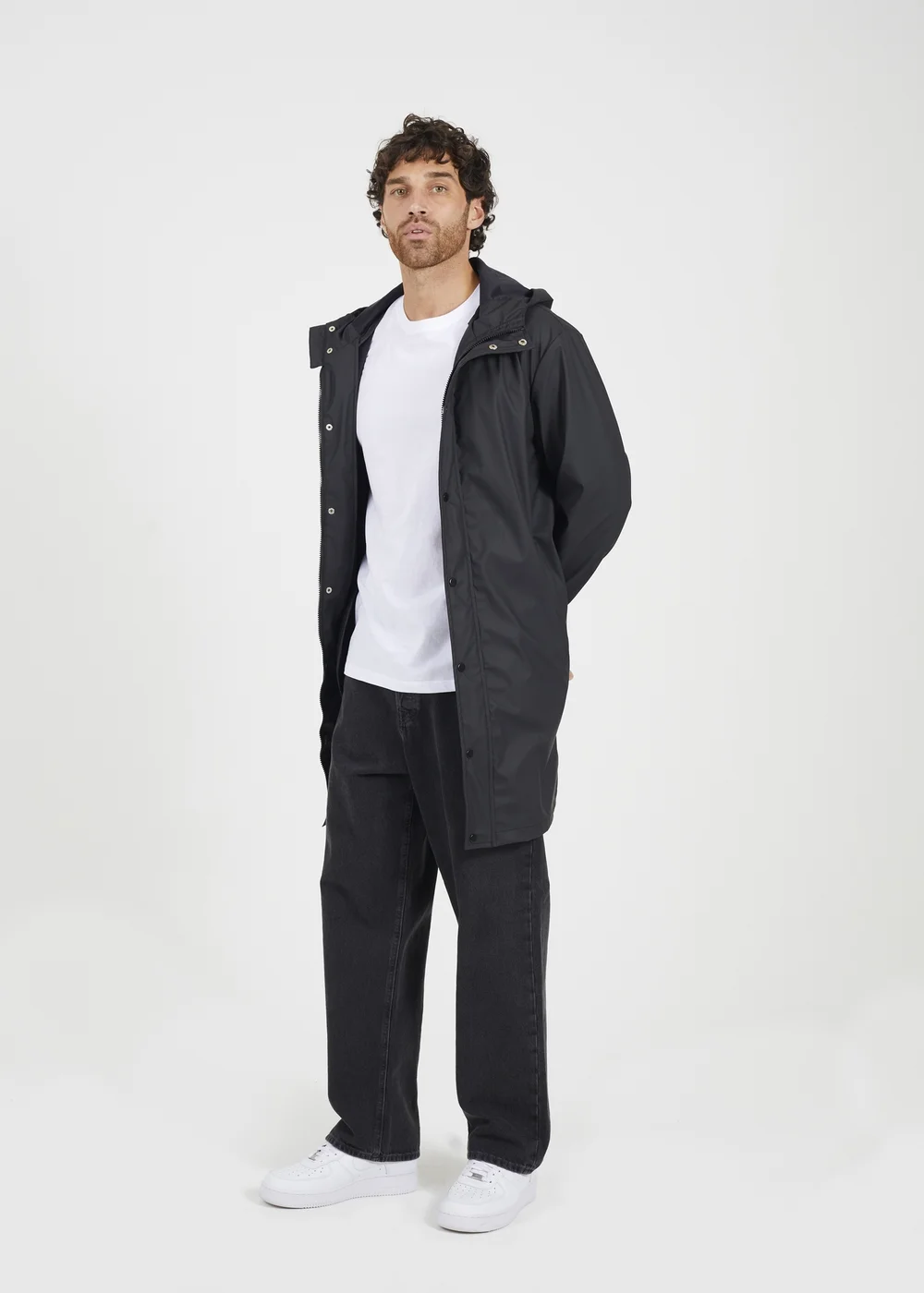 Brave Soul Black Rubberised Hooded Parka Style Jacket - S Image 4