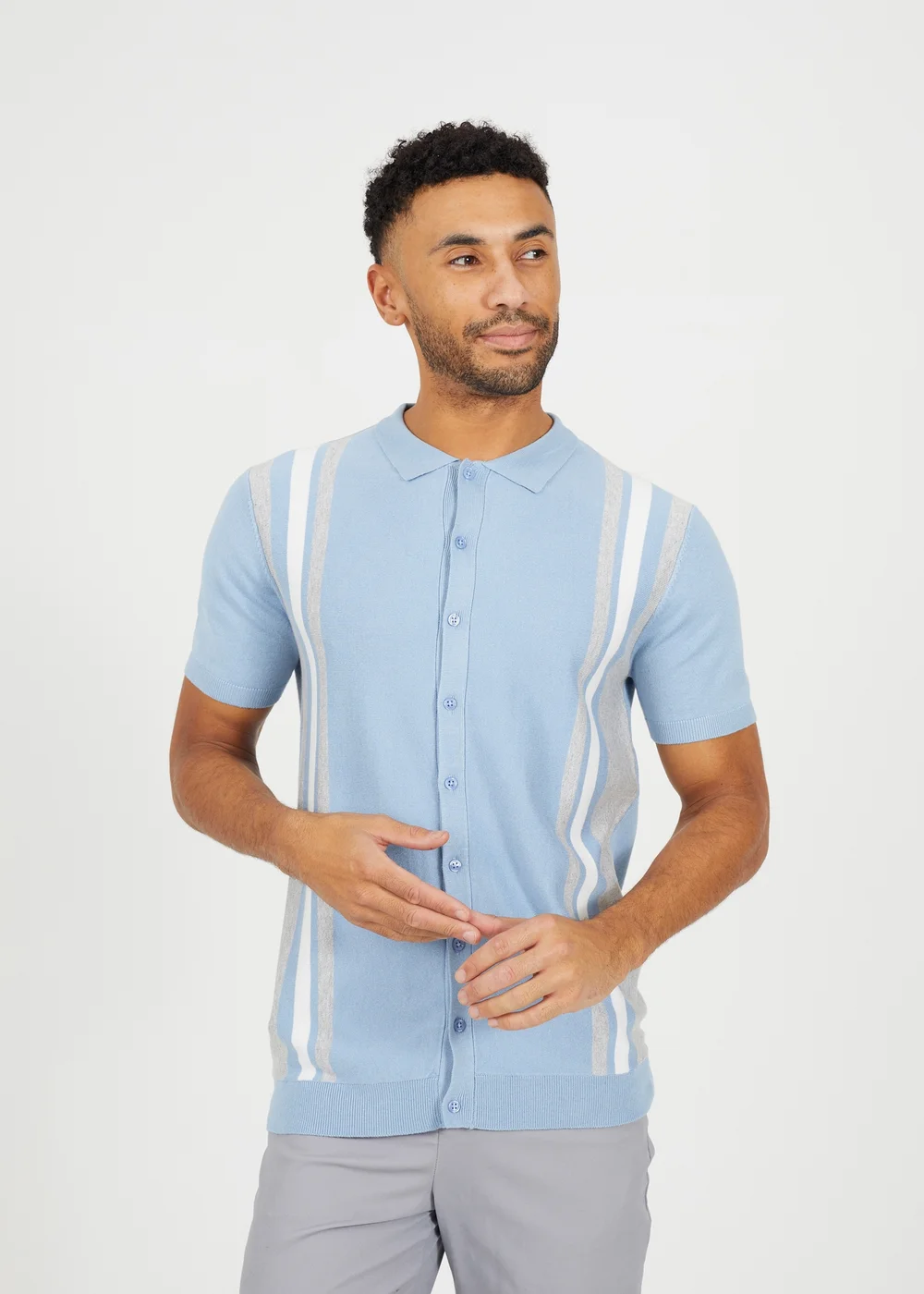 Brave Soul Blue Knitted Short Sleeve Shirt - S Image 1