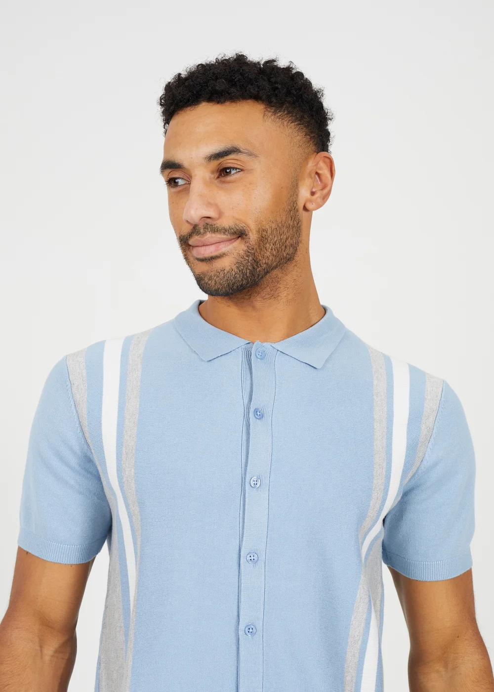 Brave Soul Blue Knitted Short Sleeve Shirt - S Image 3