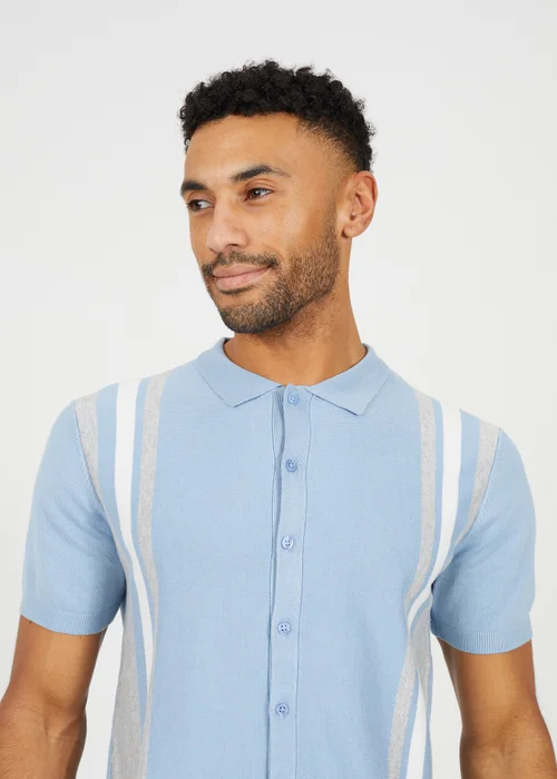 Brave Soul Blue Knitted Short Sleeve Shirt - S Image 3
