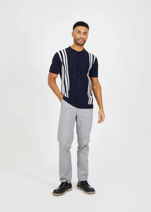 Brave Soul Navy Knitted Short Sleeve Shirt - S Image 4