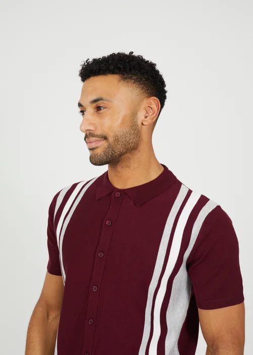Brave Soul Burgundy Knitted Short Sleeve Shirt - S Image 3