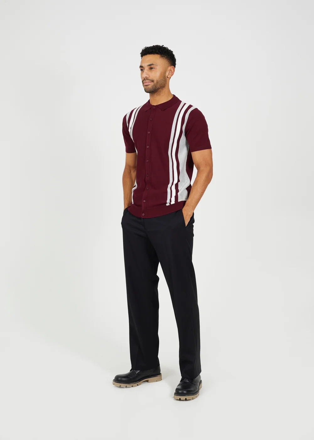 Brave Soul Burgundy Knitted Short Sleeve Shirt - S Image 4